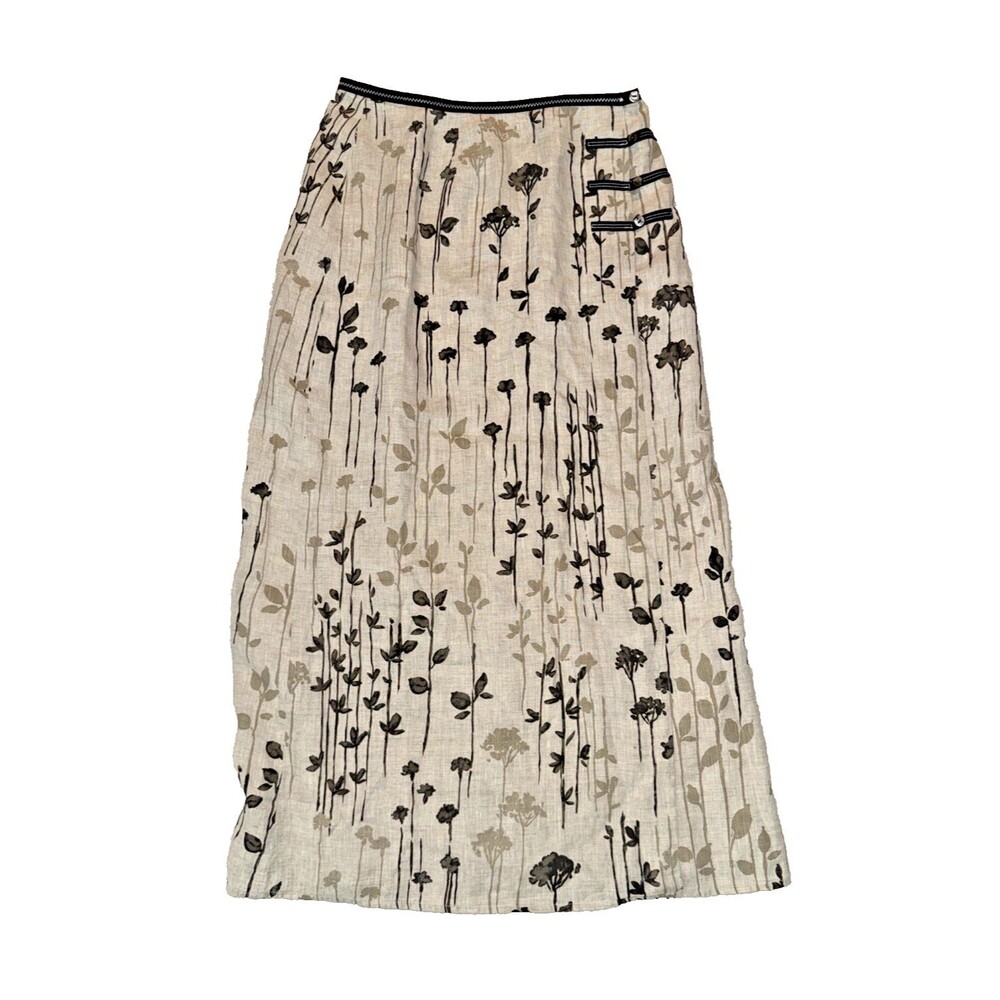 J Jill 100% Linen Long Wrap Skirt Size 8 Floral Modest Women Brown Lined